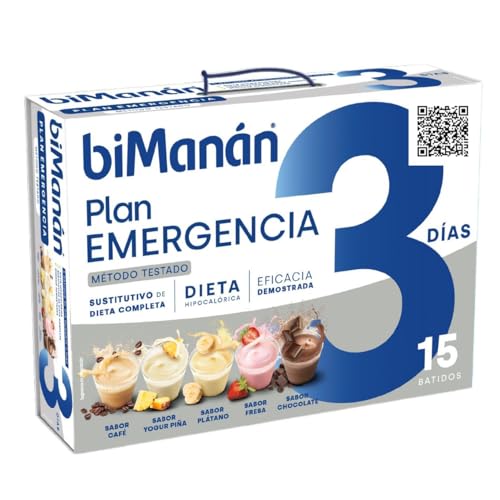 biManán - Plan de Emergencia 3 Días, Sustitutivos para el Control y la Pérdida de Peso, Incluye 15 Batidos, con Vitaminas y Minerales